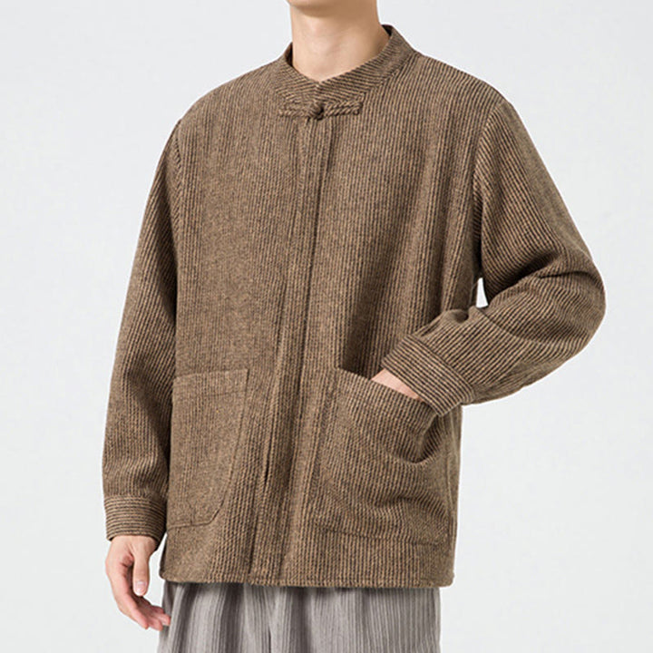 Koszula męska z długim rękawem i kieszeniami, z nadrukiem "Buddha Stones", zapinana na guziki żaby - image 27