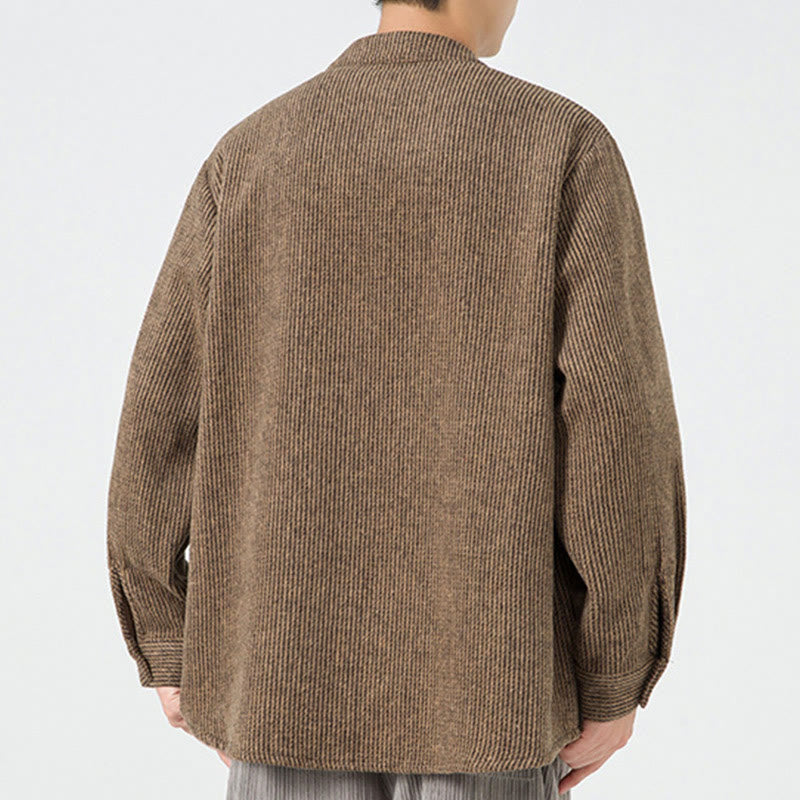 Koszula męska z długim rękawem i kieszeniami, z nadrukiem "Buddha Stones", zapinana na guziki żaby - image 25