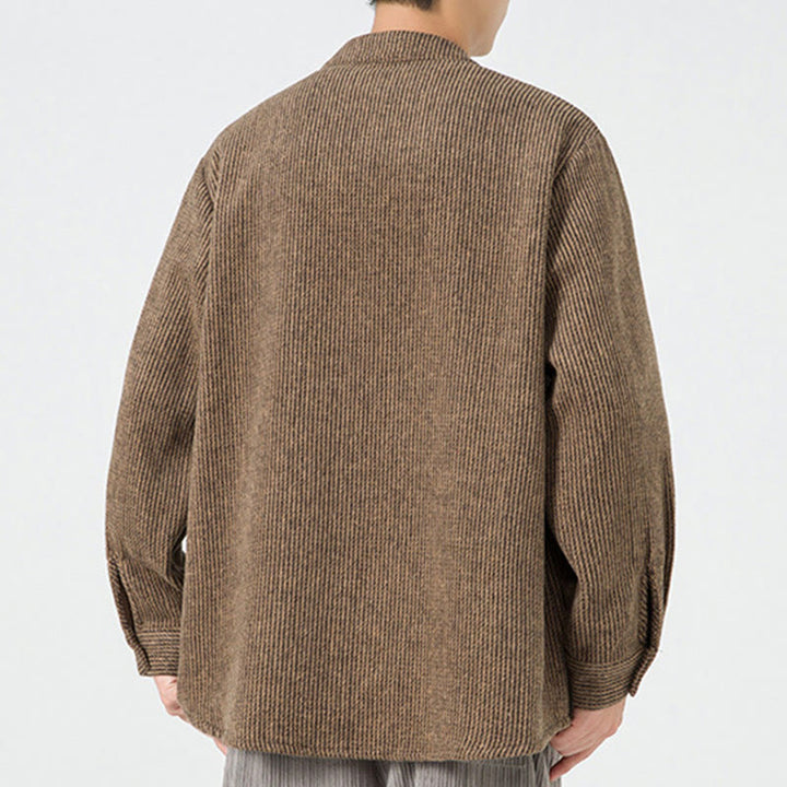 Koszula męska z długim rękawem i kieszeniami, z nadrukiem "Buddha Stones", zapinana na guziki żaby - image 25