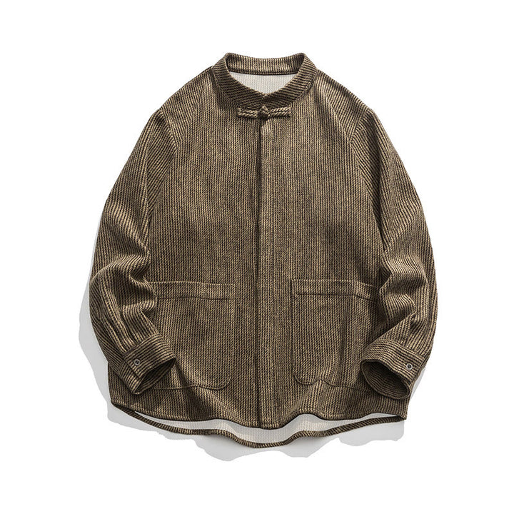 Koszula męska z długim rękawem i kieszeniami, z nadrukiem "Buddha Stones", zapinana na guziki żaby - DarkGoldenrod - US/UK/AU46， EU56 (5XL) - image 20