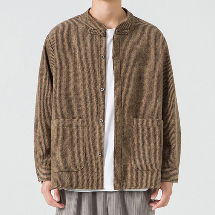 Koszula męska z długim rękawem i kieszeniami, z nadrukiem "Buddha Stones", zapinana na guziki żaby - image 21