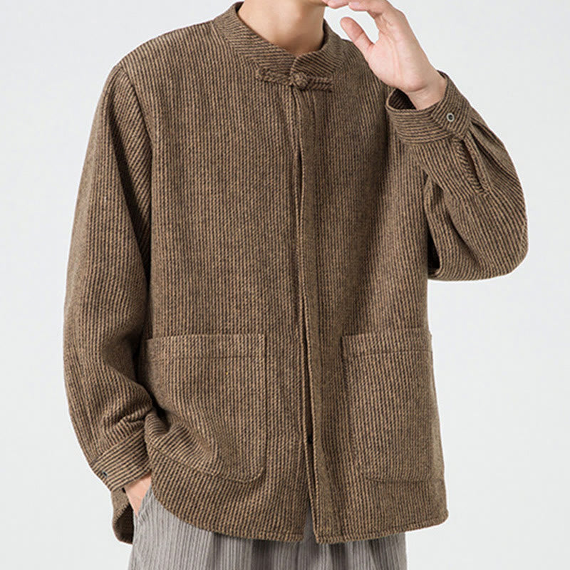 Koszula męska z długim rękawem i kieszeniami, z nadrukiem "Buddha Stones", zapinana na guziki żaby - image 22