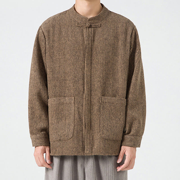 Koszula męska z długim rękawem i kieszeniami, z nadrukiem "Buddha Stones", zapinana na guziki żaby - image 26