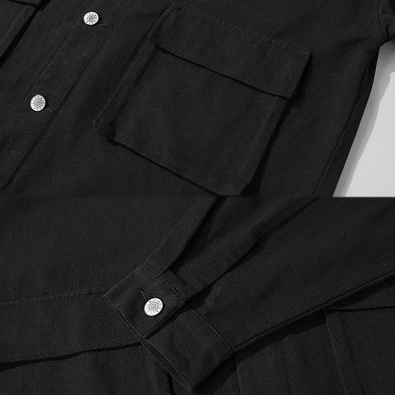 Koszula męska z długim rękawem i stójką z motywem Buddha Stones , bawełniana kurtka z kieszeniami - image 3