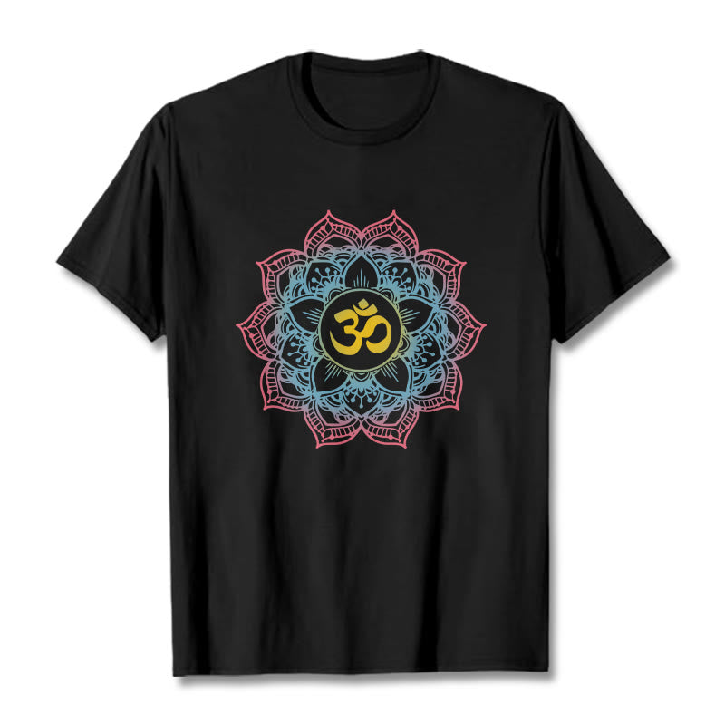Koszulka z motywem symbolu OM i mandali w kształcie lotosu z Buddha Stones - Czarny - 2XL - image 1