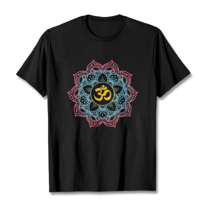 Koszulka z motywem symbolu OM i mandali w kształcie lotosu z Buddha Stones - Czarny - 2XL - image 1