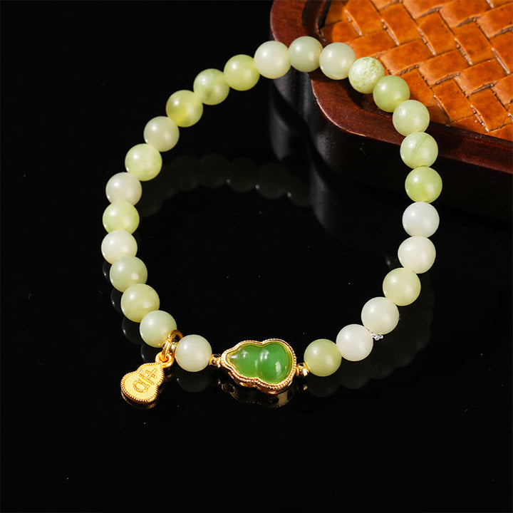 Bransoletka z Buddha Stones, naturalnego jadeitu, zielonego awenturynu, z dyni i postaci Fu - image 3