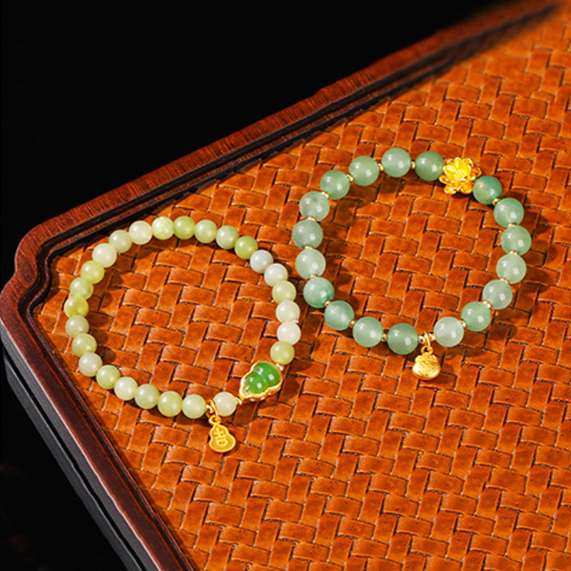 Bransoletka z Buddha Stones, naturalnego jadeitu, zielonego awenturynu, z dyni i postaci Fu - image 18