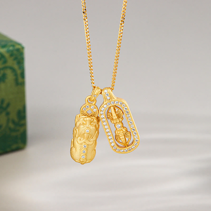 Naszyjnik z Buddha Stones ze srebra próby 925, miniaturowy wisiorek PiXiu Dorje Vajra Wealth - Złoty - PiXiu Vajra - image 0