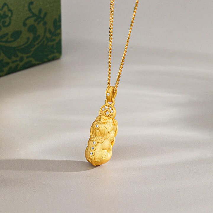 Naszyjnik z Buddha Stones ze srebra próby 925, miniaturowy wisiorek PiXiu Dorje Vajra Wealth - Złoty - PiXiu - image 6