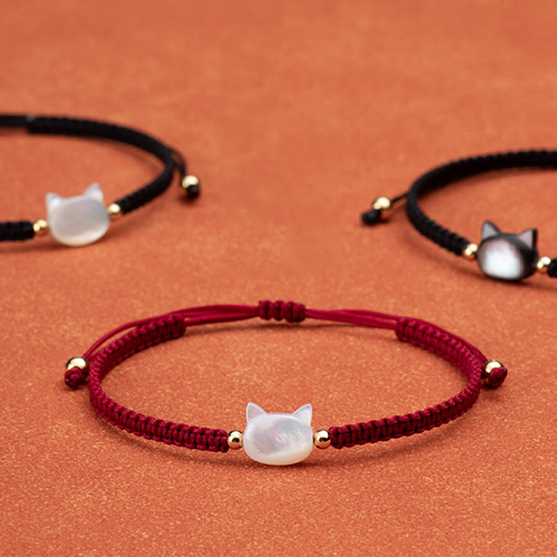 Bransoletka z muszli i bez twarzy z Buddha Stones z czerwonym sznurkiem - Czarny kot, czarny sznurek - image 0