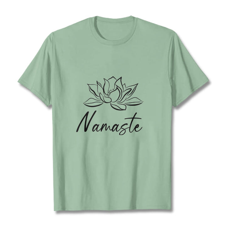 Koszulka bawełniana z motywem medytacji Namaste z motywem kamieni Buddha Stones i kwiatu lotosu - PaleGreen - 2XL - image 15