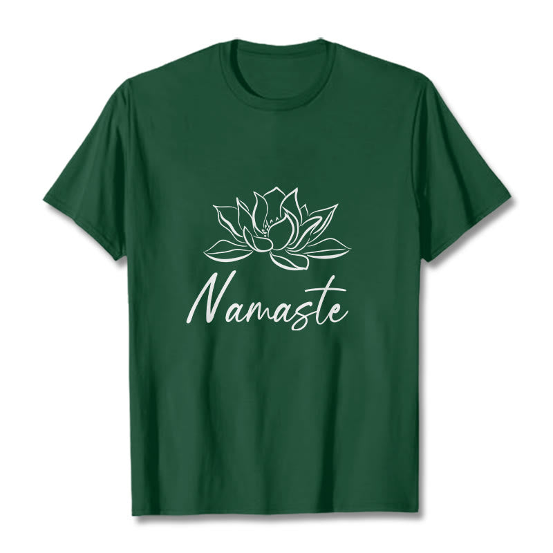 Koszulka bawełniana z motywem medytacji Namaste z motywem kamieni Buddha Stones i kwiatu lotosu - ForestGreen - 2XL - image 11