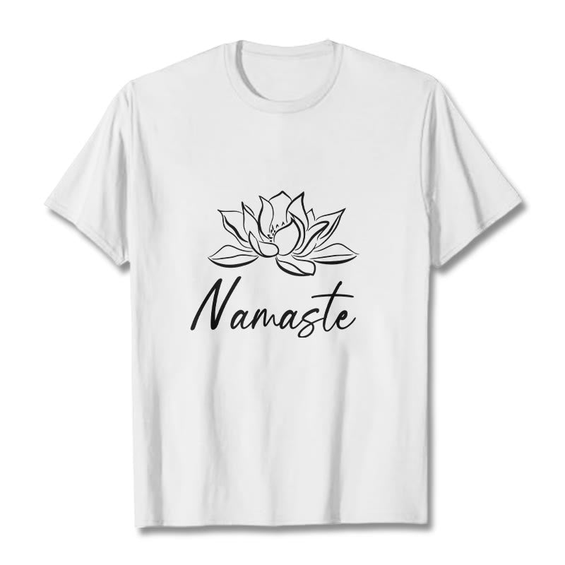 Koszulka bawełniana z motywem medytacji Namaste z motywem kamieni Buddha Stones i kwiatu lotosu - Biały - 2XL - image 6