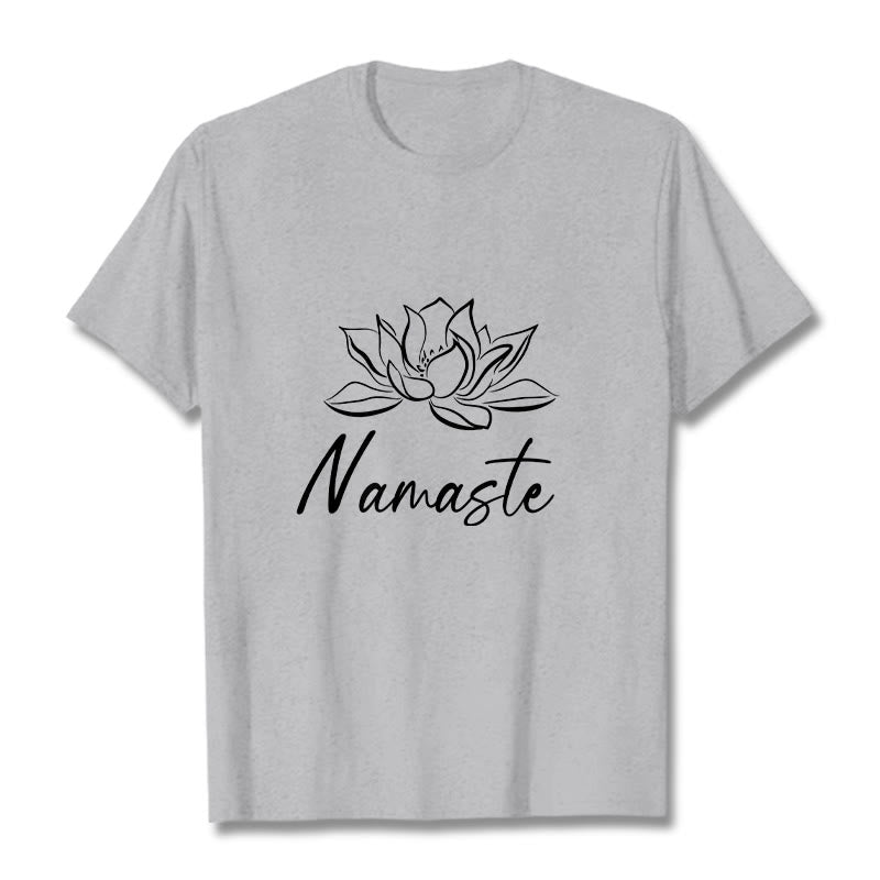 Koszulka bawełniana z motywem medytacji Namaste z motywem kamieni Buddha Stones i kwiatu lotosu - Jasnoszary - 2XL - image 20
