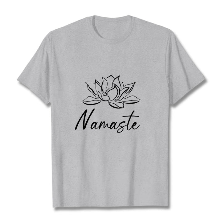 Koszulka bawełniana z motywem medytacji Namaste z motywem kamieni Buddha Stones i kwiatu lotosu - Jasnoszary - 2XL - image 20