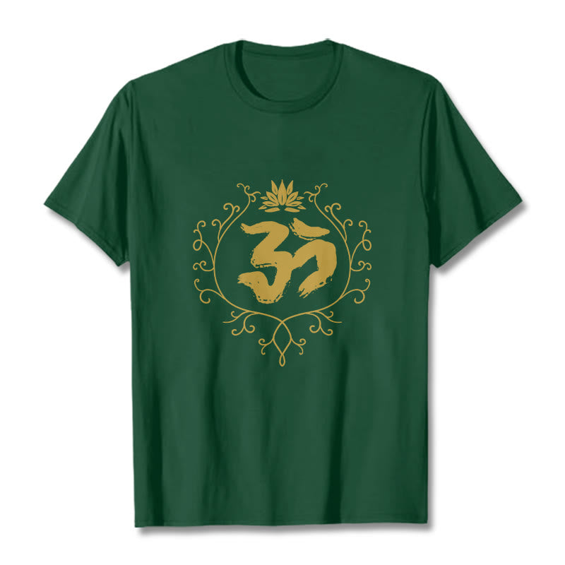 Koszulka z bawełny z motywem medytacji " Buddha Stones Om" z motywem lotosu i pnącza - ForestGreen - 2XL - image 11
