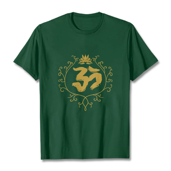 Koszulka z bawełny z motywem medytacji " Buddha Stones Om" z motywem lotosu i pnącza - ForestGreen - 2XL - image 11