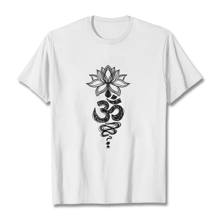 Koszulka z bawełny z motywem medytacji "Buddha Stones Om" w sanskrycie z motywem kwiatu lotosu - Biały - 2XL - image 8