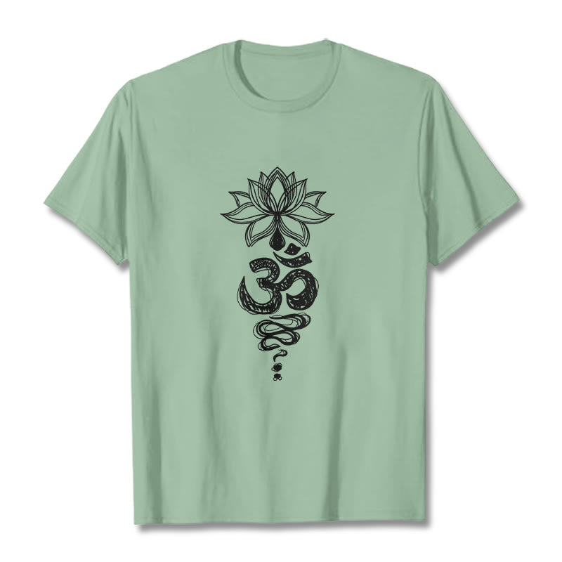 Koszulka z bawełny z motywem medytacji "Buddha Stones Om" w sanskrycie z motywem kwiatu lotosu - PaleGreen - 2XL - image 15