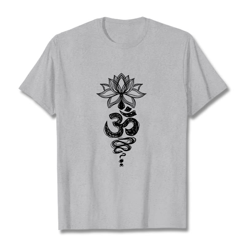 Koszulka z bawełny z motywem medytacji "Buddha Stones Om" w sanskrycie z motywem kwiatu lotosu - Jasnoszary - 2XL - image 20