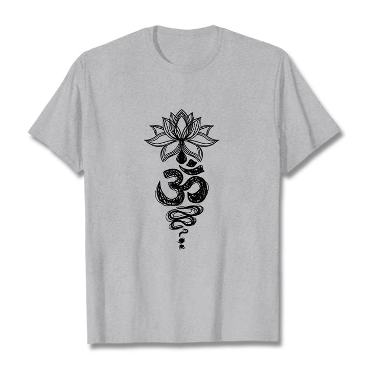 Koszulka z bawełny z motywem medytacji "Buddha Stones Om" w sanskrycie z motywem kwiatu lotosu - Jasnoszary - 2XL - image 20