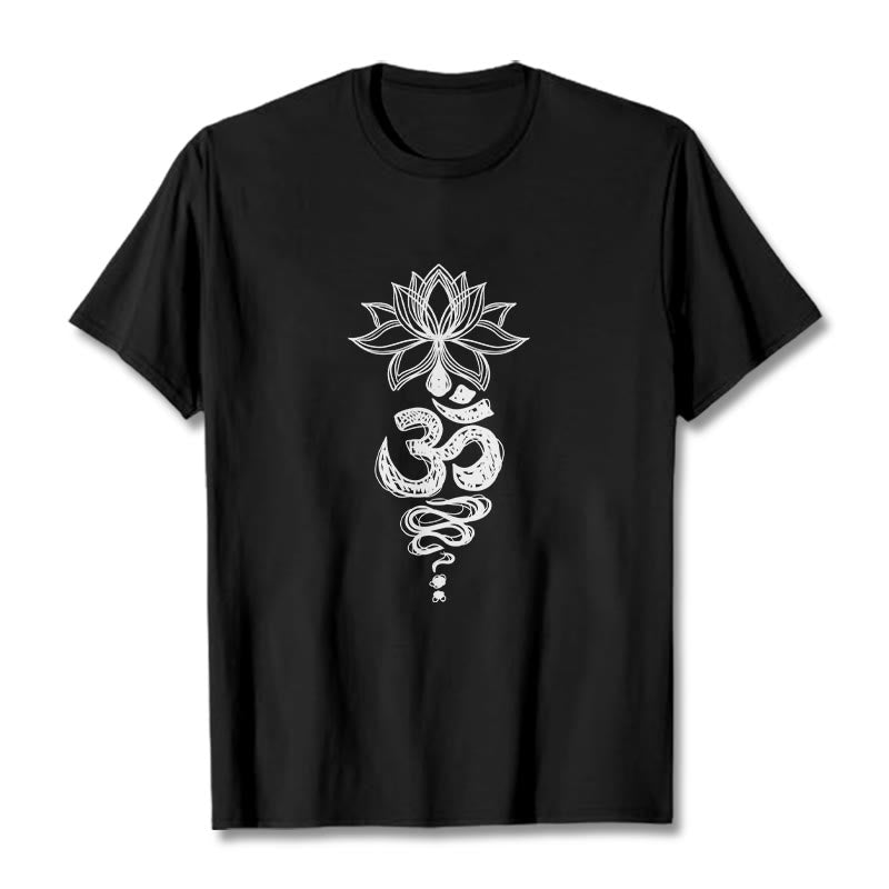 Koszulka z bawełny z motywem medytacji "Buddha Stones Om" w sanskrycie z motywem kwiatu lotosu - Czarny - 2XL - image 4