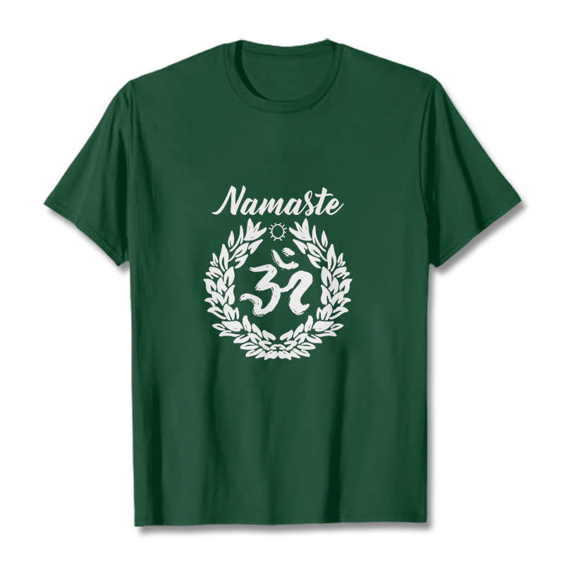 Koszulka z bawełny z motywem medytacji "Buddha Stones Om" w sanskrycie i liście Namaste - ForestGreen - 2XL - image 11