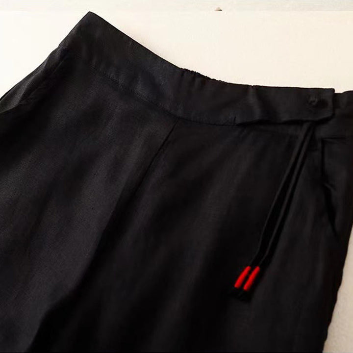 Spodnie damskie Capri z szerokimi nogawkami i kieszeniami, w jednolitym kolorze, z Buddha Stones, na jeden guzik - image 11