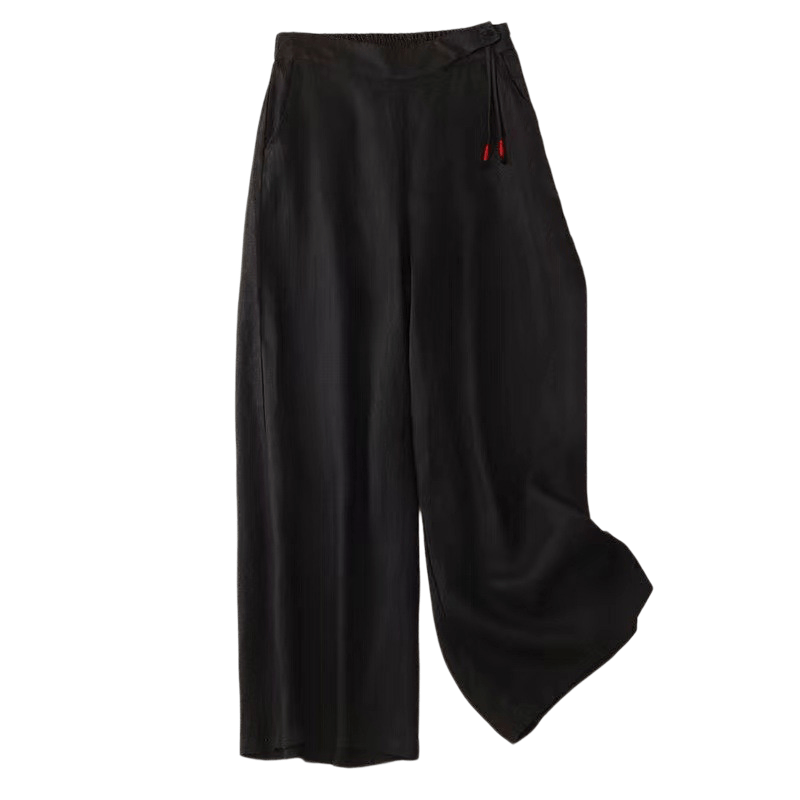 Spodnie damskie Capri z szerokimi nogawkami i kieszeniami, w jednolitym kolorze, z Buddha Stones, na jeden guzik - image 7