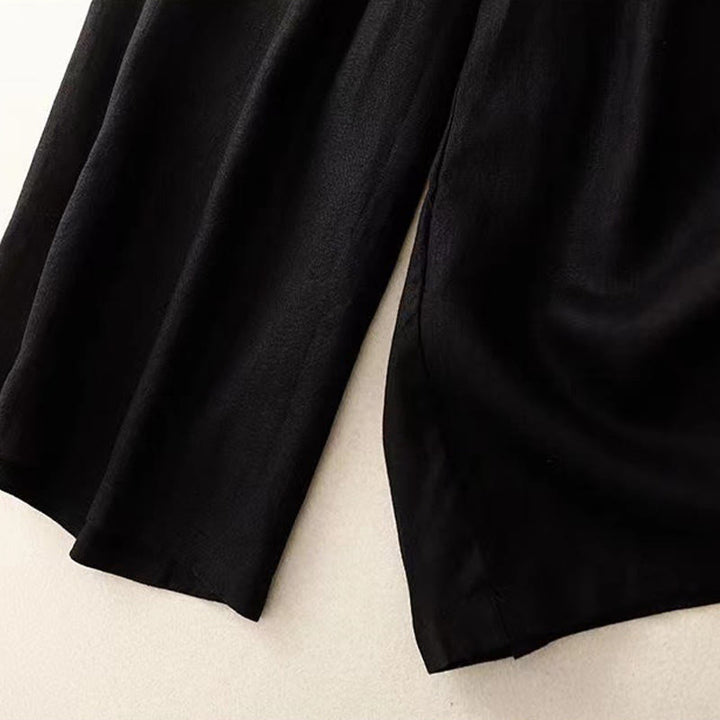 Spodnie damskie Capri z szerokimi nogawkami i kieszeniami, w jednolitym kolorze, z Buddha Stones, na jeden guzik - image 8