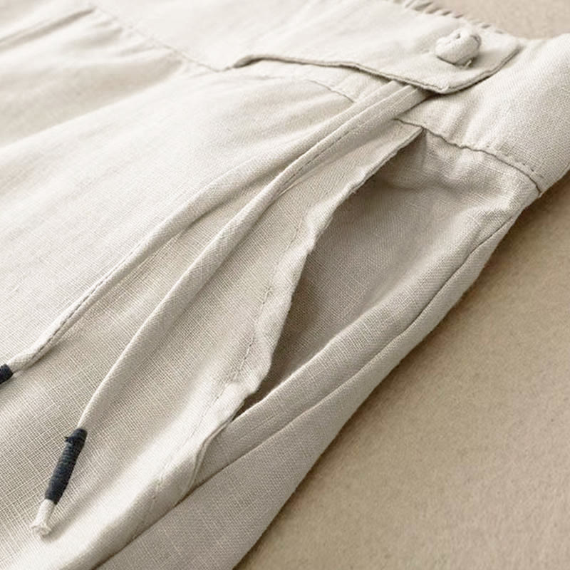 Spodnie damskie Capri z szerokimi nogawkami i kieszeniami, w jednolitym kolorze, z Buddha Stones, na jeden guzik - image 20