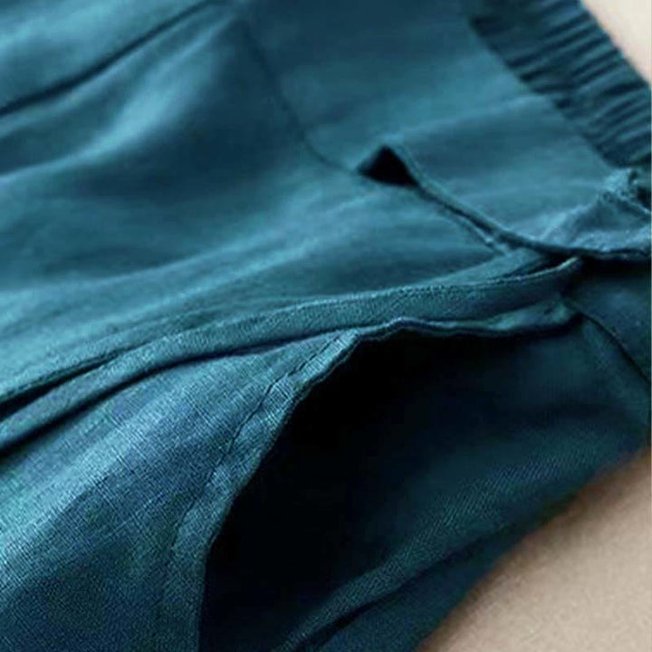 Spodnie damskie Capri z szerokimi nogawkami i kieszeniami, w jednolitym kolorze, z Buddha Stones, na jeden guzik - image 23