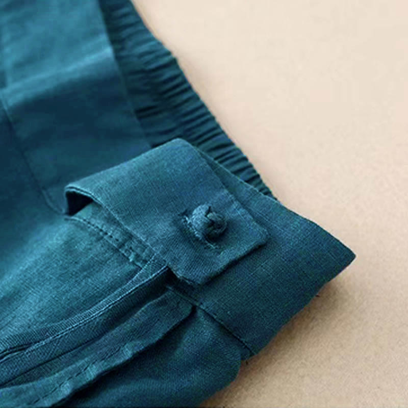 Spodnie damskie Capri z szerokimi nogawkami i kieszeniami, w jednolitym kolorze, z Buddha Stones, na jeden guzik - image 27