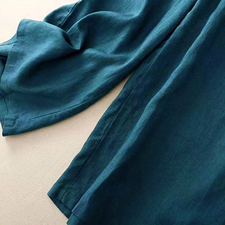 Spodnie damskie Capri z szerokimi nogawkami i kieszeniami, w jednolitym kolorze, z Buddha Stones, na jeden guzik - image 26