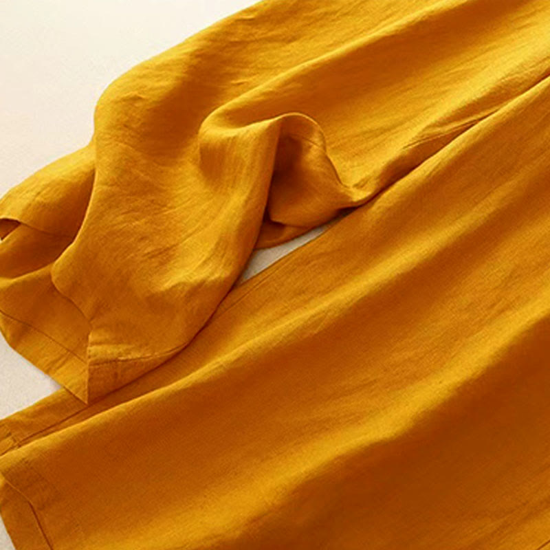 Spodnie damskie Capri z szerokimi nogawkami i kieszeniami, w jednolitym kolorze, z Buddha Stones, na jeden guzik - image 5