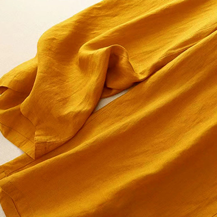 Spodnie damskie Capri z szerokimi nogawkami i kieszeniami, w jednolitym kolorze, z Buddha Stones, na jeden guzik - image 5