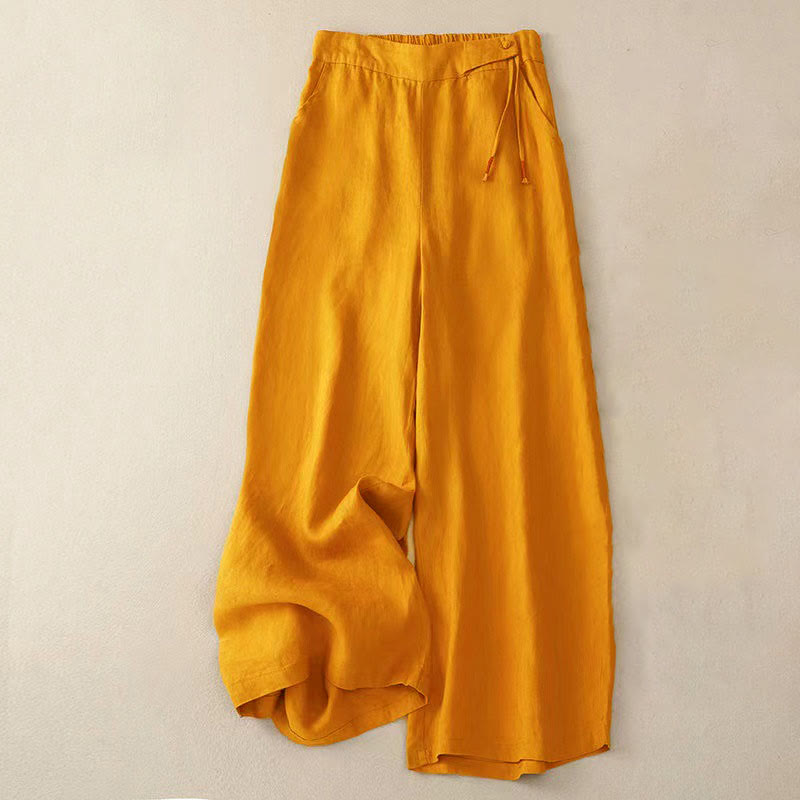 Spodnie damskie Capri z szerokimi nogawkami i kieszeniami, w jednolitym kolorze, z Buddha Stones, na jeden guzik - Pomarańczowy - US12, UK/AU16, EU44 (3XL) - image 0