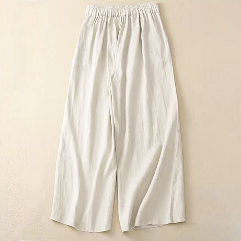 Spodnie damskie Capri z szerokimi nogawkami i kieszeniami, w jednolitym kolorze, z Buddha Stones, na jeden guzik - image 14