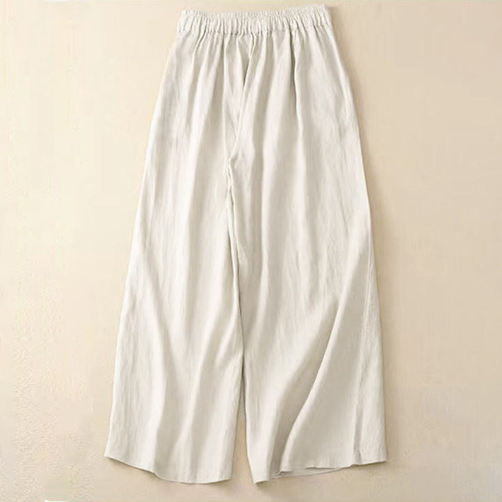 Spodnie damskie Capri z szerokimi nogawkami i kieszeniami, w jednolitym kolorze, z Buddha Stones, na jeden guzik - image 14