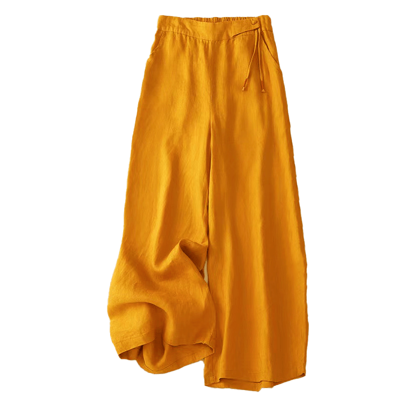 Spodnie damskie Capri z szerokimi nogawkami i kieszeniami, w jednolitym kolorze, z Buddha Stones, na jeden guzik - image 2