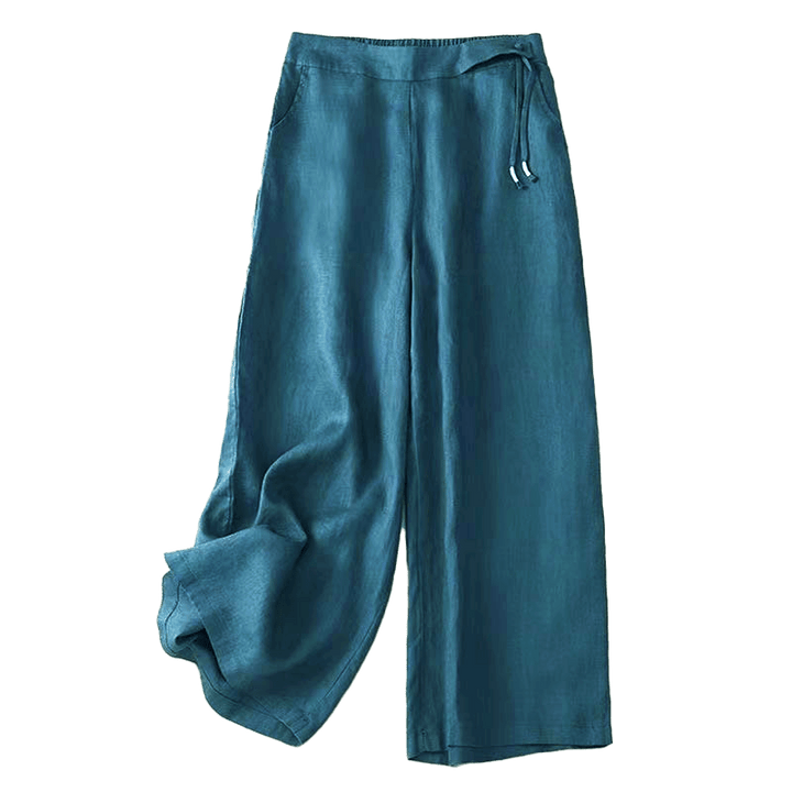 Spodnie damskie Capri z szerokimi nogawkami i kieszeniami, w jednolitym kolorze, z Buddha Stones, na jeden guzik - image 30