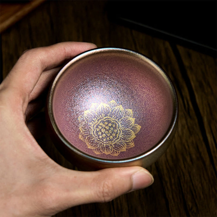Buddha Stones ręcznie chiński Jianzhan Złoty Kwiat Lotosu Ceramiczny Filiżanka do herbaty Kung Fu 150 ml - image 4