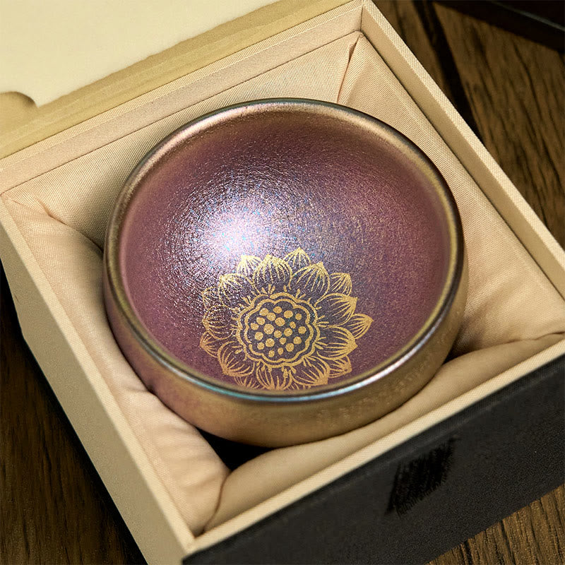 Buddha Stones ręcznie chiński Jianzhan Złoty Kwiat Lotosu Ceramiczny Filiżanka do herbaty Kung Fu 150 ml - image 3