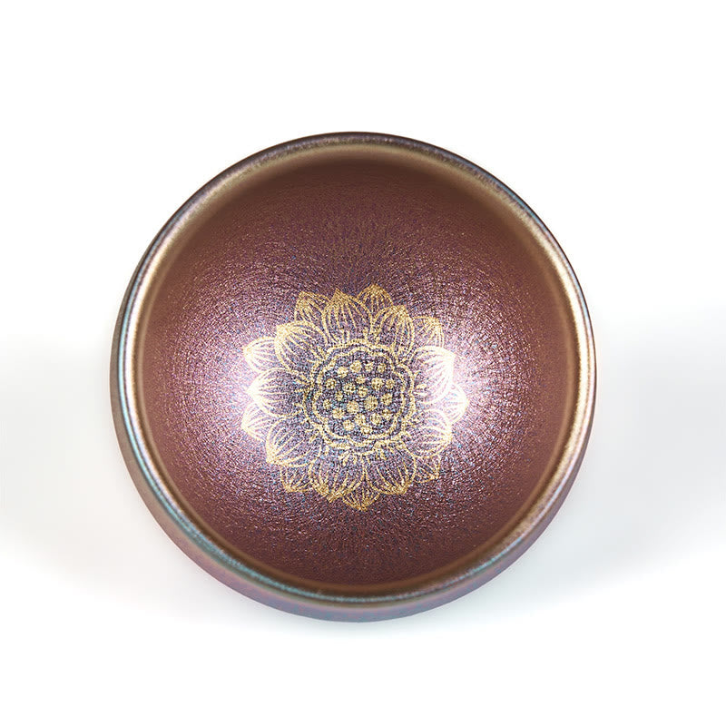 Buddha Stones ręcznie chiński Jianzhan Złoty Kwiat Lotosu Ceramiczny Filiżanka do herbaty Kung Fu 150 ml - image 7