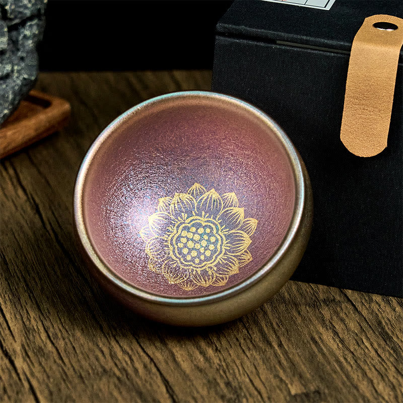 Buddha Stones ręcznie chiński Jianzhan Złoty Kwiat Lotosu Ceramiczny Filiżanka do herbaty Kung Fu 150 ml - image 2