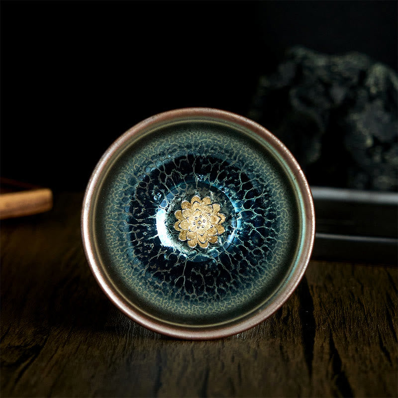 Buddha Stones ręcznie robione chińskie Jianzhan Lotus Blue Ceramic Teacup Kung Fu Tea Cup 150ml - 8,8*5,6 cm*150 ml - image 1