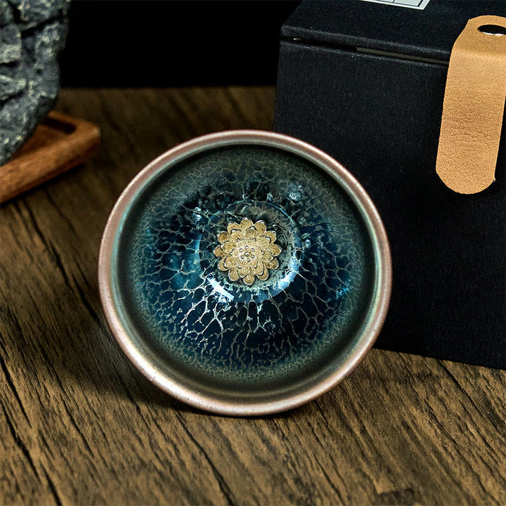 Buddha Stones ręcznie robione chińskie Jianzhan Lotus Blue Ceramic Teacup Kung Fu Tea Cup 150ml - image 2
