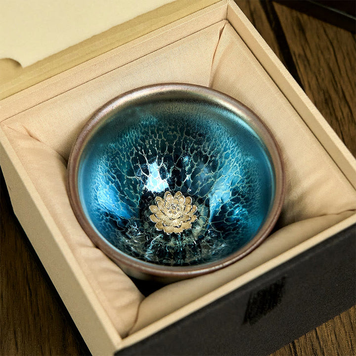 Buddha Stones ręcznie robione chińskie Jianzhan Lotus Blue Ceramic Teacup Kung Fu Tea Cup 150ml - image 3