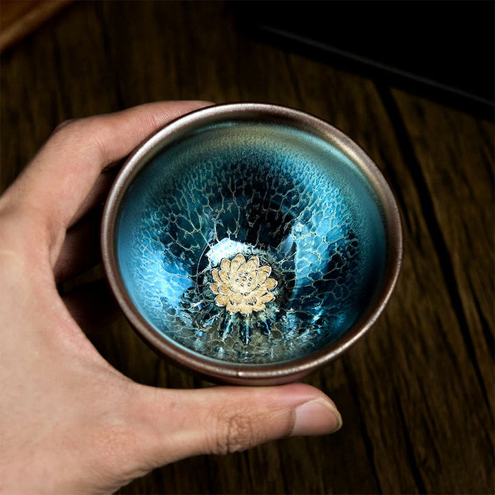 Buddha Stones ręcznie robione chińskie Jianzhan Lotus Blue Ceramic Teacup Kung Fu Tea Cup 150ml - image 4